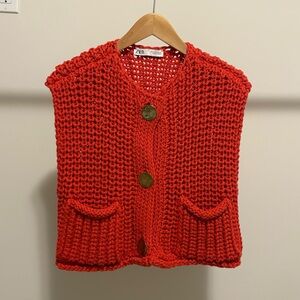 Zara Women's Vibrant Red Knit Cardigan